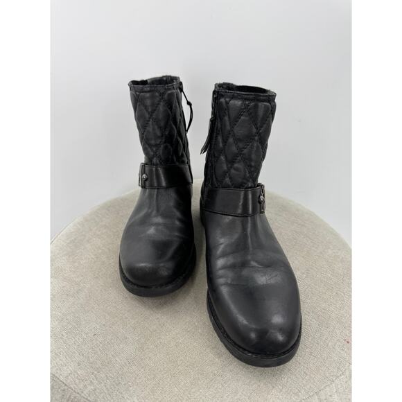 Stuart Weitzman Download Black Quilted Moto Boots Ankle Buckle Low Heel 6 - Picture 2 of 6